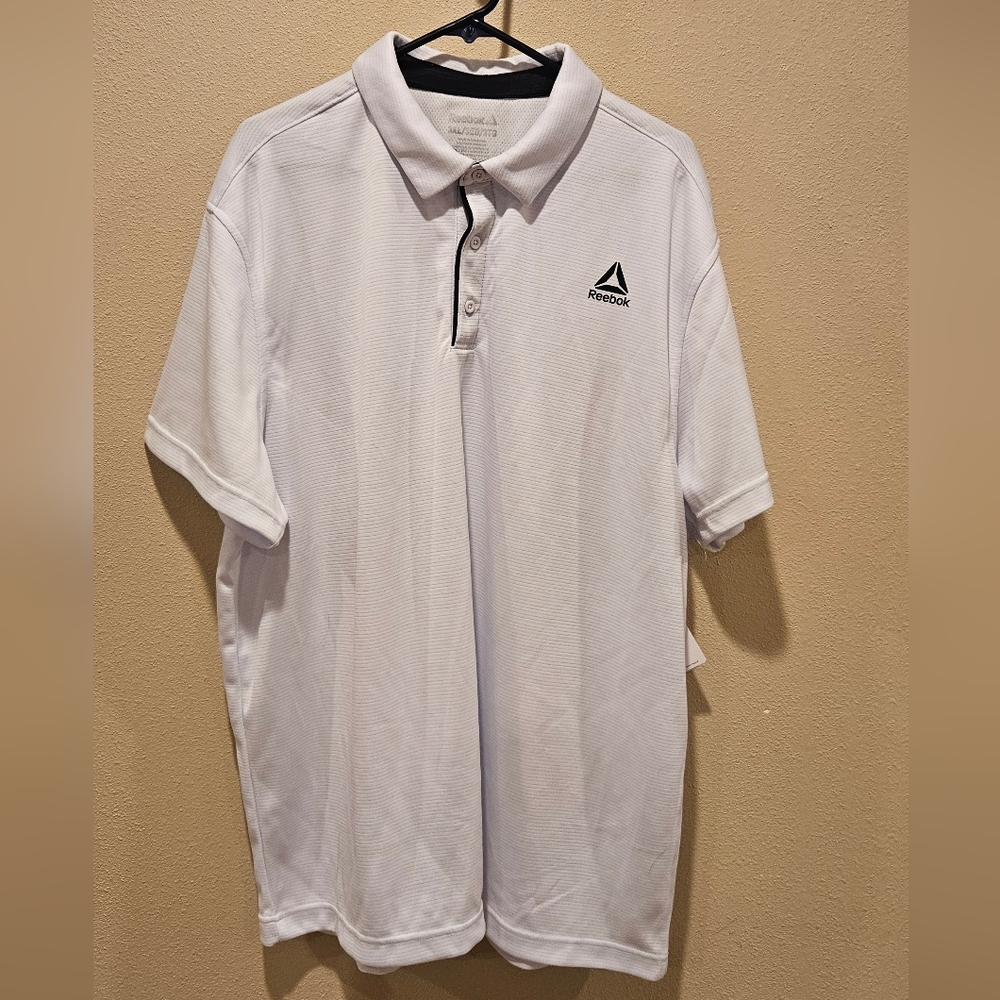 New Reebok Men's Classic White Moisture Wicking Ribbed Polo Shirt, Size 3XL